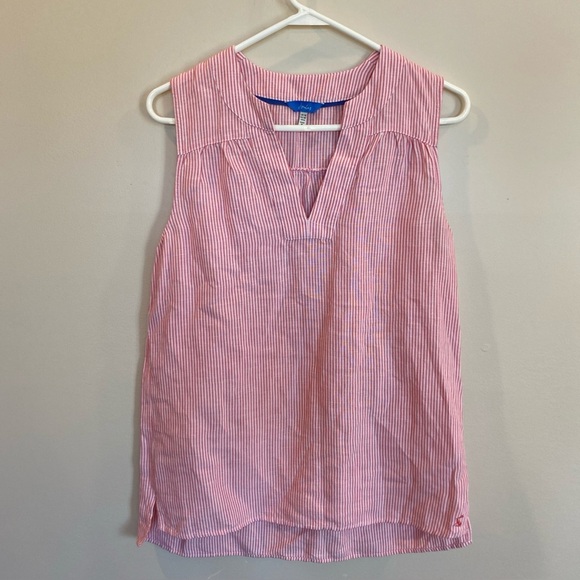 Joules Pink Stripe Juliette Sleeveless Linen Blend Top 6 v neck - Picture 1 of 6